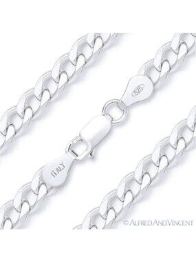 7mm Cuban / Curb Link Italian Chain Necklace in Solid .925 Sterling Silver 28"